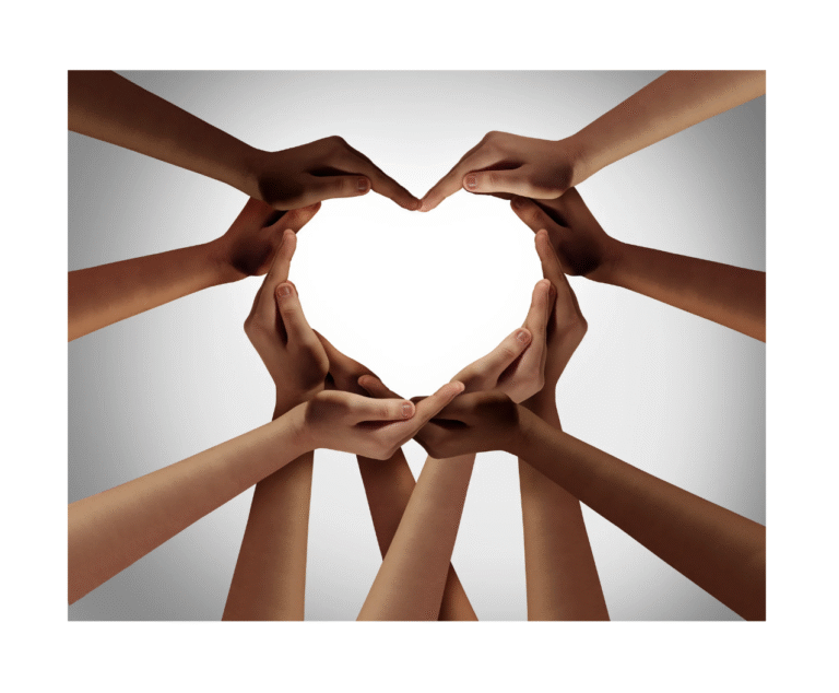 heart shape made out of hands coming together.